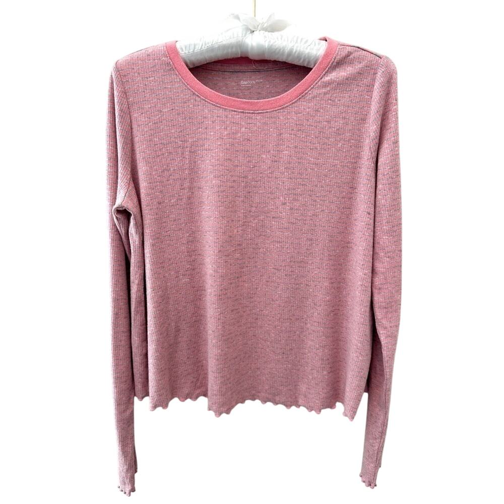 GAP GapBody Pink Gray Striped Ribbed Long Sleeve Lounge Tee Top | XS